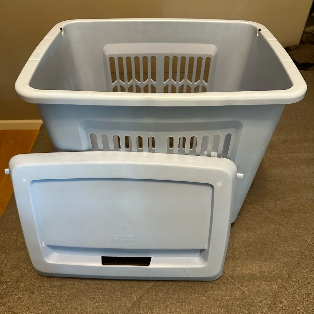 Vintage Rubbermaid Blue Lid Laundry Hamper Basket Retro 90s EUC